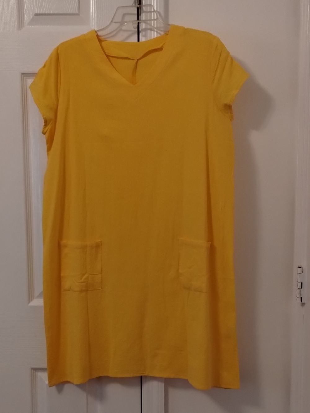 SHEIN Bright Yellow V-Neck Mini Dress with Patch Pockets